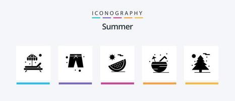 paquete de iconos de glifo de verano 5 que incluye árbol. naturaleza. fruta. verano. Coco. diseño de iconos creativos vector
