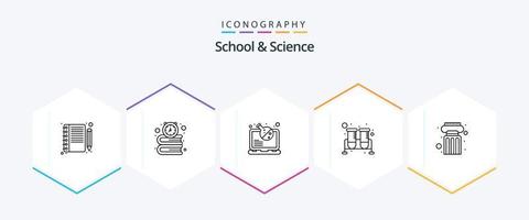 escuela y ciencia paquete de iconos de 25 líneas que incluye pilar. investigación. cubilete. Tubos de ensayo. matraz vector