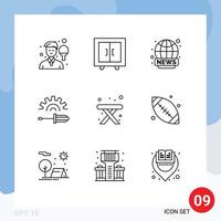 9 User Interface Outline Pack of modern Signs and Symbols of camping screw school driver news Editable Vector Design Elements