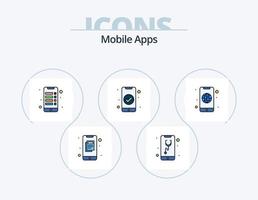 paquete de iconos llenos de línea de aplicaciones móviles 5 diseño de iconos. educación. móvil. aplicación cerrar con llave. seguridad vector