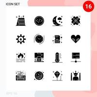 Group of 16 Modern Solid Glyphs Set for setting date web romantic hearts Editable Vector Design Elements