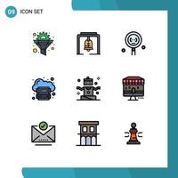 Mobile Interface Filledline Flat Color Set of 9 Pictograms of internet hosting church bell cloud programming Editable Vector Design Elements