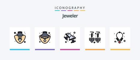 la línea de joyería llenó el paquete de 5 íconos que incluye. joyas. moda. pulsera. aros diseño de iconos creativos vector