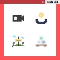 Pack of 4 Modern Flat Icons Signs and Symbols for Web Print Media such as cam for rent all time board relax Editable Vector Design Elements