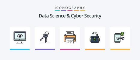 La línea de ciencia de datos y seguridad cibernética llenó el paquete de 5 íconos, incluido el confidencial. seguro. acceso. seguridad. blindaje. diseño de iconos creativos vector