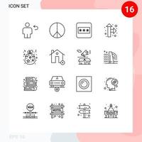 16 User Interface Outline Pack of modern Signs and Symbols of gift birth field bag pointer Editable Vector Design Elements