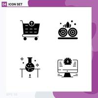 Set of 4 Commercial Solid Glyphs pack for checkout science experiment lotus laboratory computer Editable Vector Design Elements