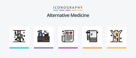 la línea de medicina alternativa llenó un paquete de 5 íconos que incluye música. planta. alimento. jardín. bambú. diseño de iconos creativos vector