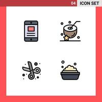 Pictogram Set of 4 Simple Filledline Flat Colors of mobile cut business food scissor Editable Vector Design Elements