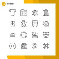 Mobile Interface Outline Set of 16 Pictograms of grid power farm phone cell Editable Vector Design Elements