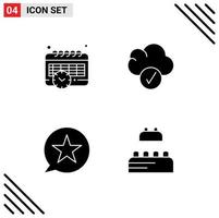 Modern Set of 4 Solid Glyphs and symbols such as calendar multimedia cloud bubble bricks Editable Vector Design Elements