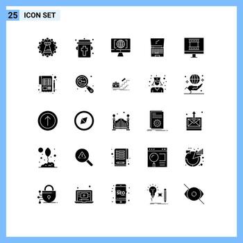 25 glifos sólidos universales establecidos para aplicaciones web y móviles flip device halloween monitor big think elementos de diseño vectorial editables vector