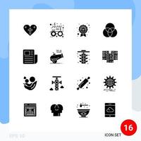 16 User Interface Solid Glyph Pack of modern Signs and Symbols of text document leaf intersection circles Editable Vector Design Elements