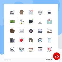 Flat Color Pack of 25 Universal Symbols of lock document database reply email Editable Vector Design Elements