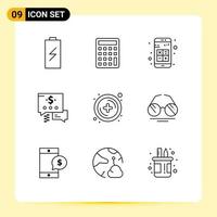 9 Universal Outline Signs Symbols of new dollar add mail interaction Editable Vector Design Elements