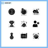 Mobile Interface Solid Glyph Set of 9 Pictograms of cafe first jungle prize cup Editable Vector Design Elements