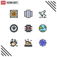 9 User Interface Filledline Flat Color Pack of modern Signs and Symbols of development science chemical flask biological test tube Editable Vector Design Elements