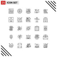 Pack of 25 Modern Lines Signs and Symbols for Web Print Media such as bug protection head lock fast Editable Vector Design Elements