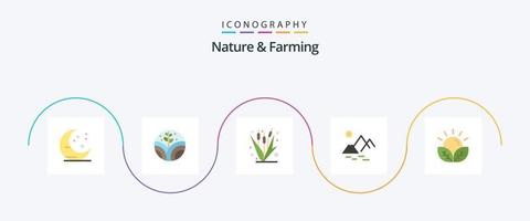Nature And Farming Flat 5 Icon Pack Including farm. agriculture. farm. farming. mountain vector