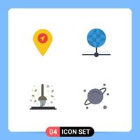 conjunto de 4 iconos planos vectoriales en cuadrícula para elementos de diseño vectorial editables de hoja global de nube de escoba de ubicación vector