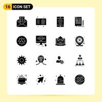 Modern Set of 16 Solid Glyphs Pictograph of bacteria article interface edit blog Editable Vector Design Elements