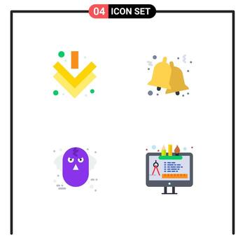4 Universal Flat Icons Set for Web and Mobile Applications arrow man bell jingle wolf Editable Vector Design Elements