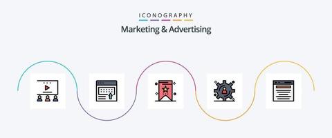 la línea de marketing y publicidad llenó el paquete de iconos planos 5 que incluye marketing. negocio. marcador. publicidad. almacenamiento de contenido vector