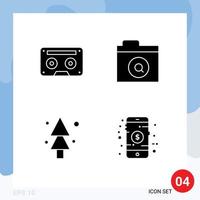 Set of 4 Modern UI Icons Symbols Signs for analog nature music folder tree Editable Vector Design Elements