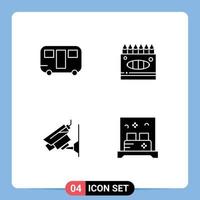 símbolos de iconos universales grupo de 4 glifos sólidos modernos de caravana cctv wagon arts vigilancia elementos de diseño de vectores editables