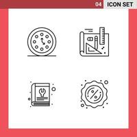 Set of 4 Modern UI Icons Symbols Signs for clock book time drawing repair Editable Vector Design Elements