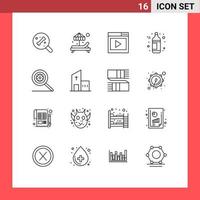 Universal Icon Symbols Group of 16 Modern Outlines of building options media control bottle Editable Vector Design Elements