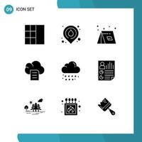 Solid Glyph Pack of 9 Universal Symbols of weather drop summer cloud data Editable Vector Design Elements