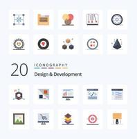 20 paquete de iconos de color plano de desarrollo de diseño como desarrollo web codificación de contenido web estadísticas de codificación vector