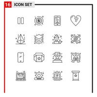 paquete de iconos de vector de stock de 16 signos y símbolos de línea para modelar desarrollo amor diseño infarto elementos de diseño de vector editables