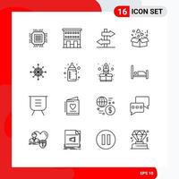 Modern Set of 16 Outlines and symbols such as focus heart shop front delivery journey Editable Vector Design Elements