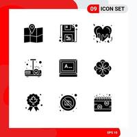 Pack of 9 creative Solid Glyphs of text screen heart light presentation Editable Vector Design Elements