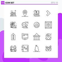 Modern Set of 16 Outlines Pictograph of search globe document next arrow Editable Vector Design Elements