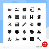 Set of 25 Vector Solid Glyphs on Grid for desk development cake develop app Editable Vector Design Elements