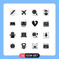 Group of 16 Solid Glyphs Signs and Symbols for device computer research cap claus Editable Vector Design Elements