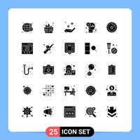 Mobile Interface Solid Glyph Set of 25 Pictograms of discount productivity currency product head Editable Vector Design Elements