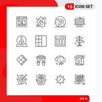 16 Universal Outlines Set for Web and Mobile Applications party cake hot birthday night Editable Vector Design Elements