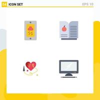 Set of 4 Vector Flat Icons on Grid for mobile computer rainy sewing heart device Editable Vector Design Elements