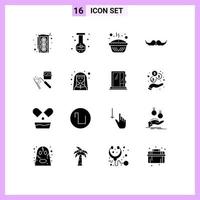 Group of 16 Modern Solid Glyphs Set for men movember baked hipster tin Editable Vector Design Elements