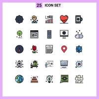 Group of 25 Filled line Flat Colors Signs and Symbols for business lab long heart beat Editable Vector Design Elements