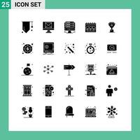 Pictogram Set of 25 Simple Solid Glyphs of reward top server award calender Editable Vector Design Elements