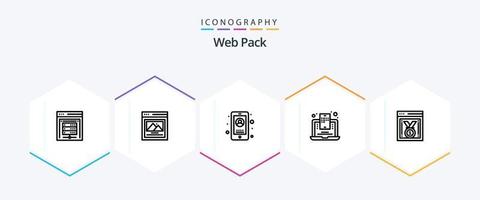 Web Pack 25 Line icon pack including website award. best website. mobile. web blogging. blogger vector