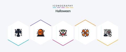 paquete de iconos de línea completa de halloween 25 que incluye halloween. Víspera de Todos los Santos. emoticonos cruzado. hueso vector