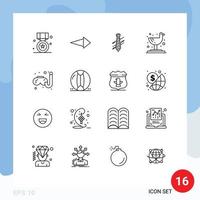 16 User Interface Outline Pack of modern Signs and Symbols of hobbies tropical tie seagull interview Editable Vector Design Elements