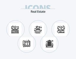 paquete de iconos de línea inmobiliaria 5 diseño de iconos. departamento. dulce hogar. bienes. casa. edificio vector