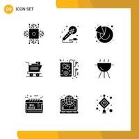 Solid Glyph Pack of 9 Universal Symbols of headphone shopping studio cart graph Editable Vector Design Elements